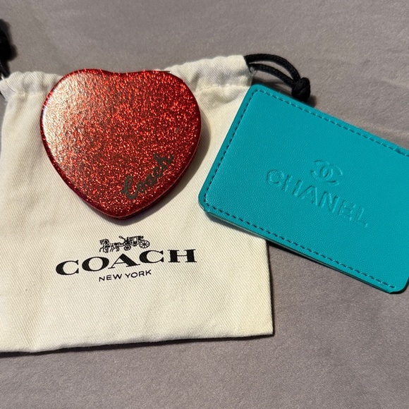 Coach Red Glitter Heart Mirror and Chanel Card Holder - Picture 1 of 4
